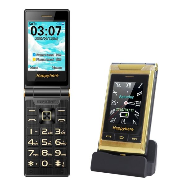 Happyhere F7 flip cell phones 3.0" touch screen unlocked celular speed dial SOS FM radio senior Push-button cheap mobile phone